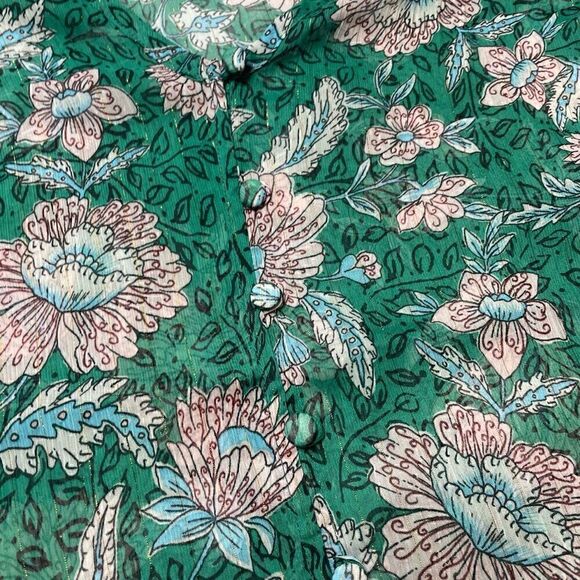 Torrid Blouse Green Floral Sheer Size 0 (Large) Balloon Sleeve Loose Fit - Picture 5 of 11
